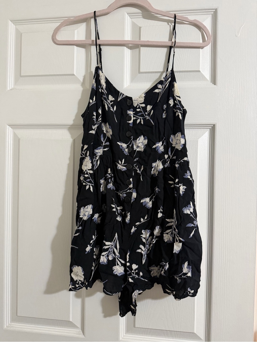 Floral Button-Front Spaghetti Strap Romper